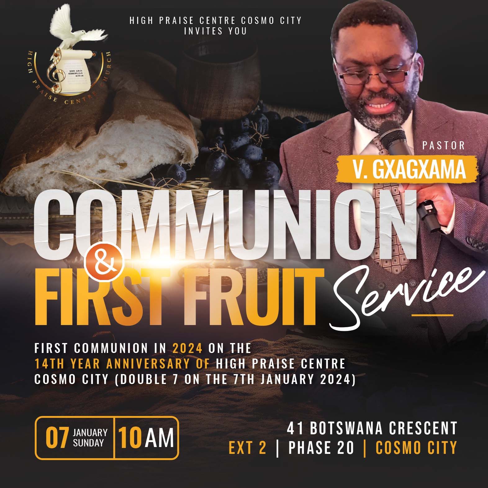 First Fruit and Communion flyer for High Praise Centre